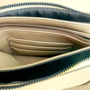 Women’s Vegan Leather Clutch/Crossbody Bag with Multiple Compartments, Beige